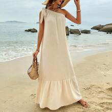 Womens One Shoulder Strap Cascading Hemline Long Casual Holiday Maxi Dress | SHEIN
