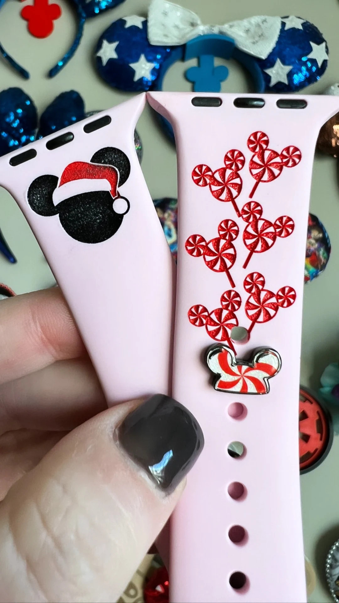 Santa Hat with Peppermint Mouse Disney Christmas Holiday Mickey Snacks Watch Band Accessory | Etsy (US)