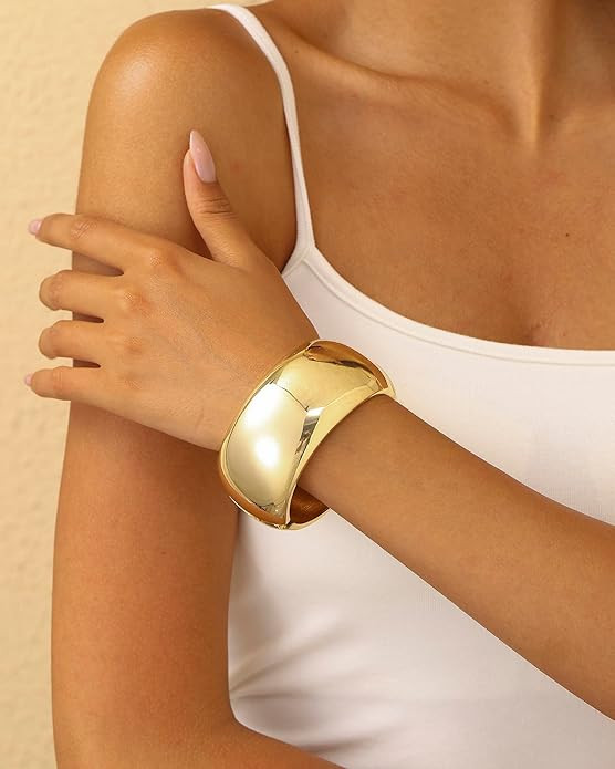 Bangle Bracelets for Women | 14K Gold Plated Trendy Wide Bracelets | Hinged Arm Cuff Bangles Chun... | Amazon (US)