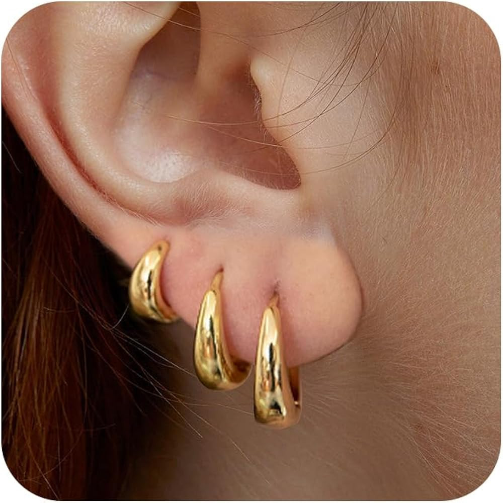 Gold Hoop Earrings for Women,Dainty Stud Earrings Set Pearl Hoop Earrings Hypoallergenic Cartilag... | Amazon (US)