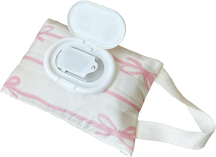 Baby Wipes Dispenser with Bow, Refillable Hanging Wet Wipe Pouch, Portable Diaper Wipe Holder for... | Amazon (US)