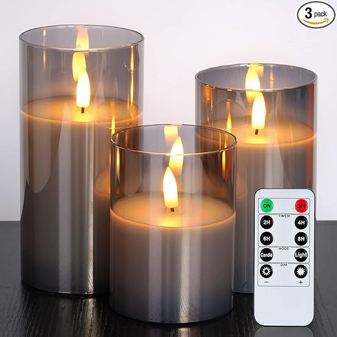 Amagic Glass Flameless Candles, Battery Operated Candles, LED Pillar Candles with Remote Control ... | Amazon (US)