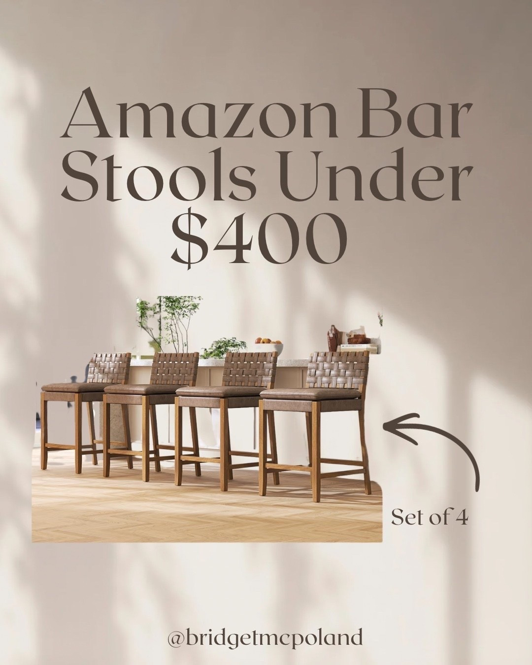 Found the PERFECT bar stools and I cannot believe you get all 4 for under $400 🤎✨

These seriously look so high end without the designer price tag 🙌🏻
The warm wood tone + clean modern design instantly elevate any space and make your home look SO much more custom.

If you’ve been wanting to refresh your space on a budget… these are it 👏🏻 linked in my LTK before they sell out!#LTKfinds #amazonhome #barstools #kitcheninspo #kitchendecor #amazonfinds #homefinds #designerlookforless #affordablehome #modernhome #organicmodern #kitchenstyle #counterstools #neutralhome #homedecorfinds #cozyhome #homeinspo #budgetfriendlydecor #amazonfavorites #kitchenrefresh #interiordesign #kitchenislanddecor #studioMcGeeStyle