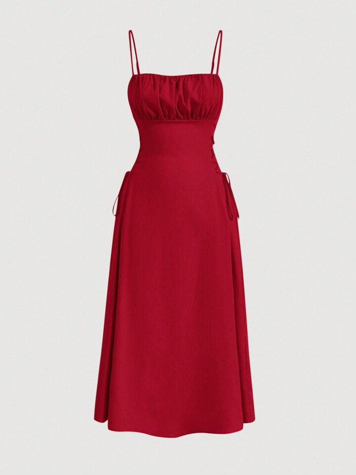 SHEIN MOD Red Date Night Long Dress Ruched Bust Lace Up Side Cami Dress4.86(100+) | SHEIN