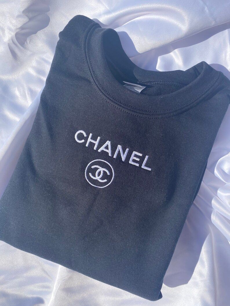 BLACK C h a n e l Inspired Embroidered Crewneck | Etsy (US)