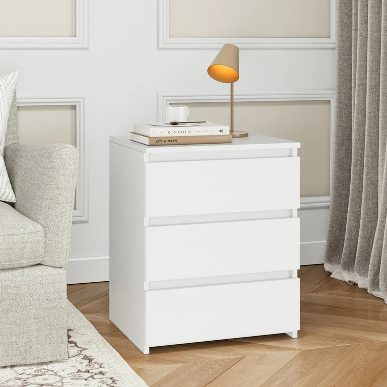 Homfa White Nightstand with 3 Drawers, Sofa Table for Living Room, Modern Wooden Storage Cabinet ... | Walmart (US)