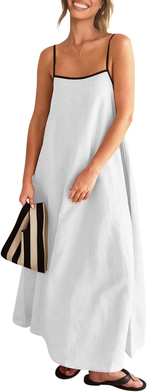 Shy Velvet Women's 2024 Summer Linen Maxi Dress Contrast Spaghetti Strap Dress Backless Sleeveles... | Amazon (US)