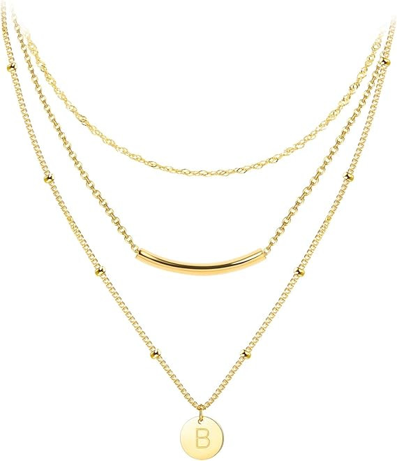 Florideco 3Pcs Initial Letter Pendant Layered Necklace for Women Stainless Steel Dainty Personali... | Amazon (US)