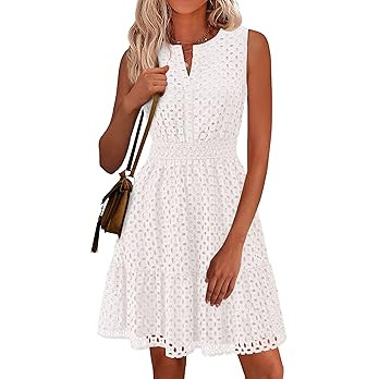 PRETTYGARDEN Women's Summer Dresses 2026 Sleeveless V Neck Eyelet Hollow Out Swing A Line Beach V... | Amazon (US)