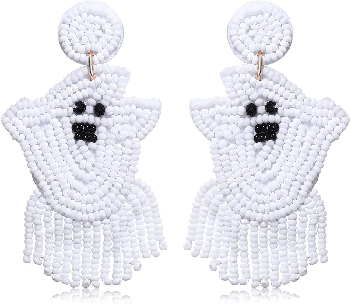 BSJELL Beaded Halloween Earrings Statement Halloween Ghost Drop Dangle Earrings | Amazon (US)