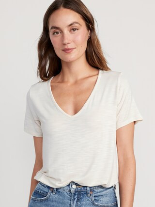 Luxe V-Neck Slub-Knit T-Shirt for Women | Old Navy (US)
