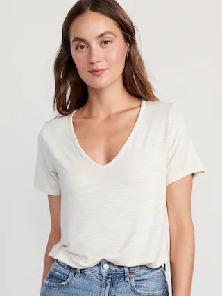 Luxe V-Neck Slub-Knit T-Shirt for Women | Old Navy (US)
