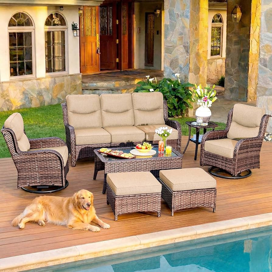 HILLGA Luxury Patio Furniture Set with 6-inch Thick Cushion, Outdoor Couch and High Back Swivel R... | Amazon (US)