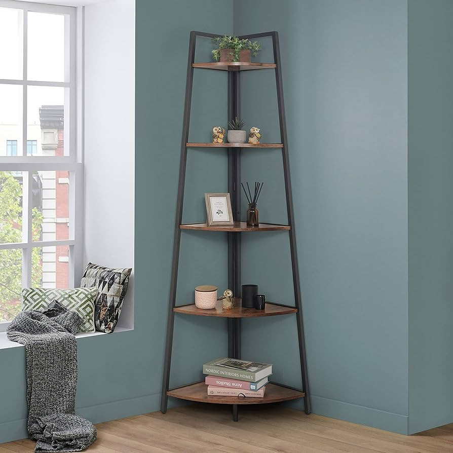 CAPHAUS Tall Corner Shelf Stand, 5-Tier Display Shelves, Ladder Corner Wood Storage Plant Bookshe... | Amazon (US)