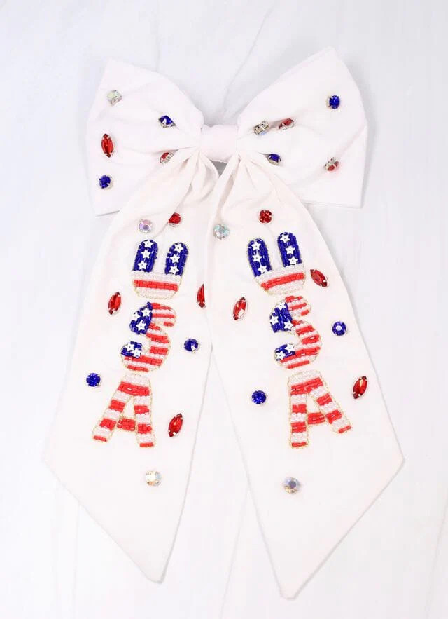 USA Beaded Hair Bow WHITE | Caroline Hill