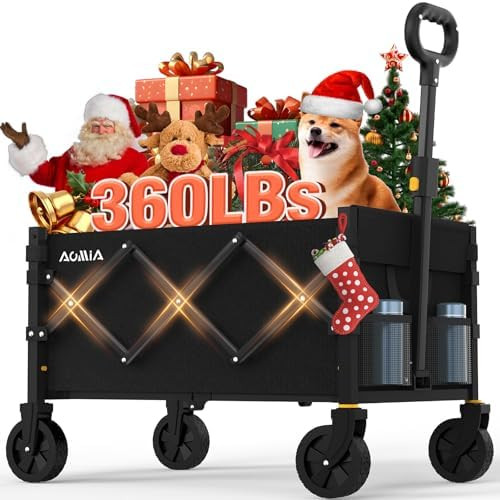 Collapsible Foldable Wagon with Wheels Heavy Duty Folding Wagons Carts 360LBS Weight Capacity Por... | Amazon (US)
