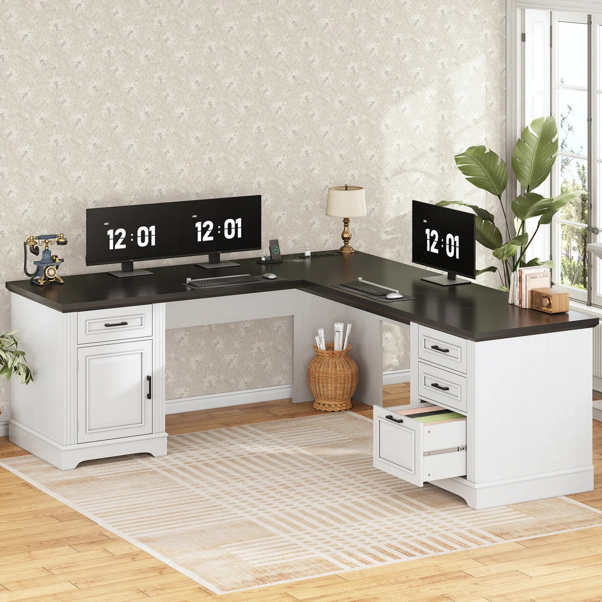 Suter L-Shaped Executive Desk with File Drawer and Power Outlet | Wayfair North America