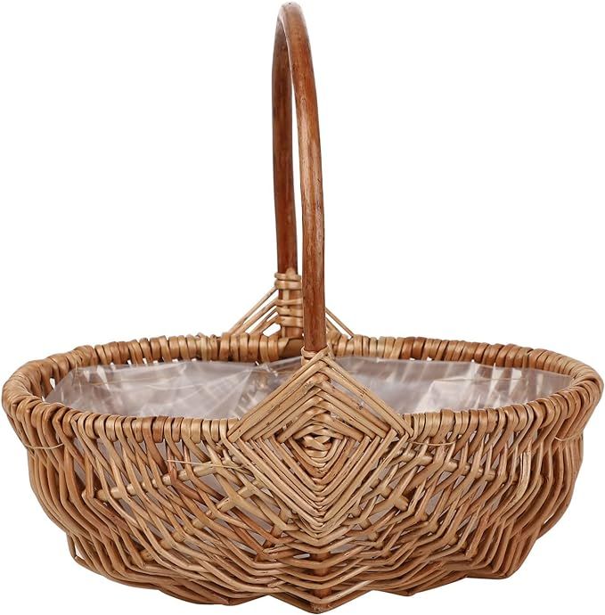 Rattan Flower Basket, Handmade Wicker Planter Basket with Plastic Liner & Handle, Woven Storage B... | Amazon (US)