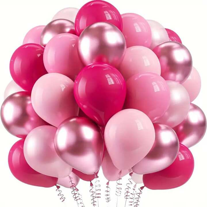 50pcs Gold, Pink And Fuchsia Latex Balloons - Perfect For Birthday, Wedding, Christening, Anniver... | SHEIN
