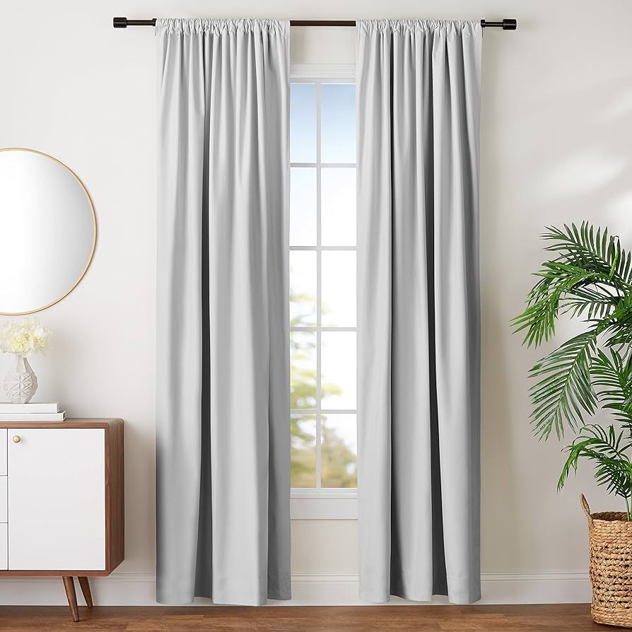 Amazon Basics Room Darkening Blackout Window Curtain with Tie Back, 52 x 96 Inches, Light Gray - Set | Amazon (US)