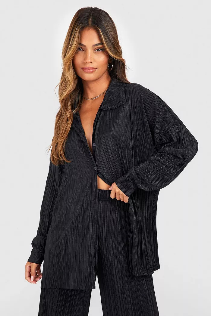 Plisse Oversized Relaxed Fit Shirt | Boohoo.com (UK & IE)