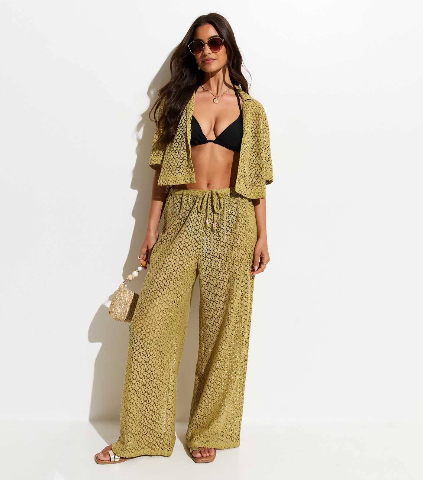 Green Crochet Knit Wide Leg Trousers | New Look | New Look (UK)