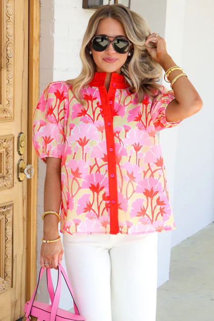 Up To Something Pink Combo Short Sleeve Top | The Willow Tree