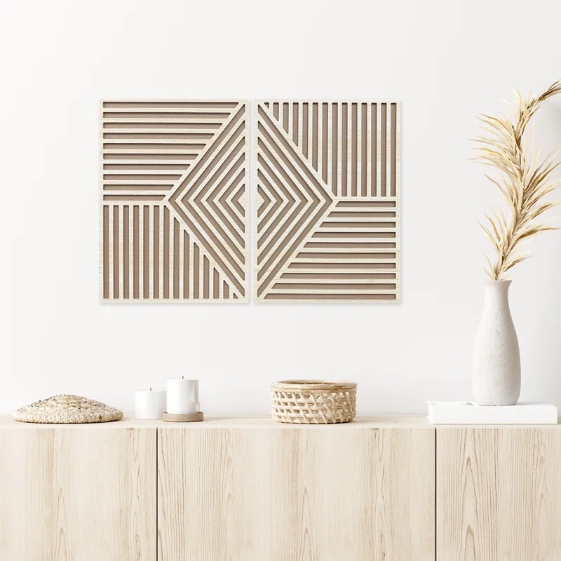 2 Piece Natural Wood Geomtric Wall Art (Set of 2) | Wayfair North America