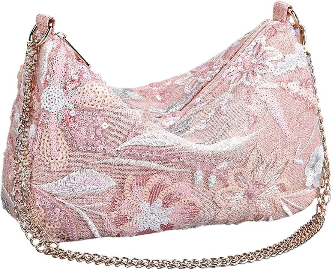 QWINEE Women's Sequin Floral Embroidery Evening Beaded Clutch Bags Elegant Mini Crossbody Purses ... | Amazon (US)