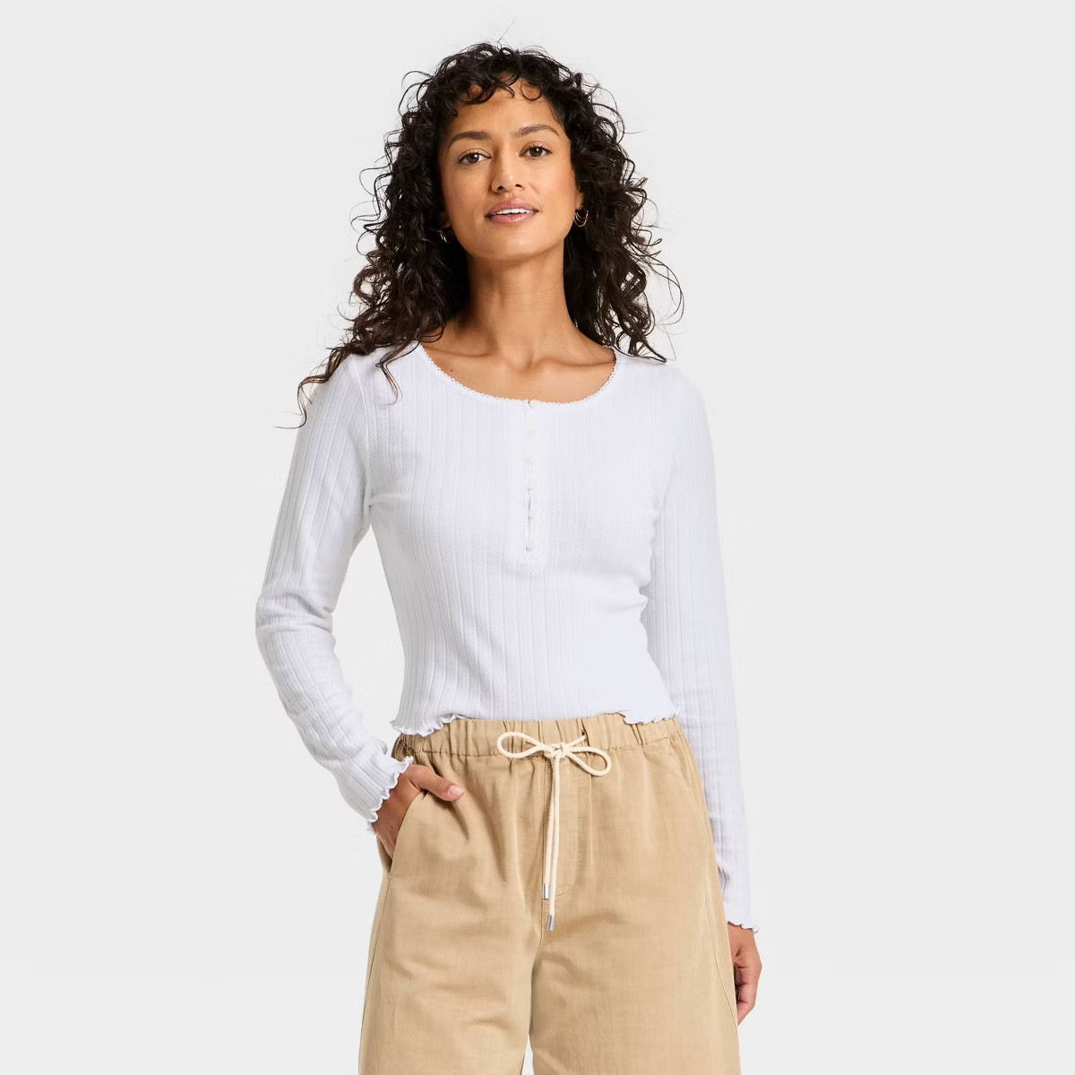 Women's Long Sleeve Pointelle Henley Shirt - Universal Thread™ | Target
