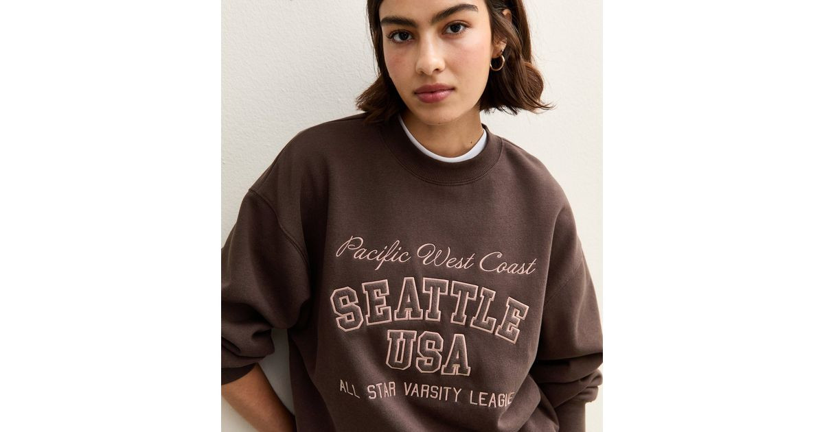 Brown Seattle Slogan Print Sweatshirt | New Look | New Look (UK)