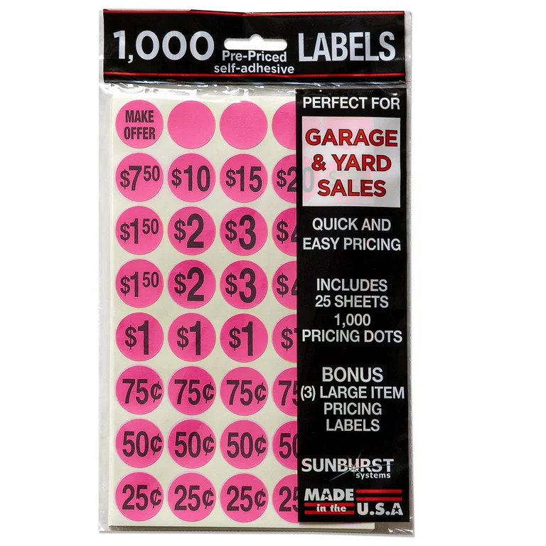 Sunburst Systems 7035 Price Labels Stickers Pre-Printed for Garage, Yard or Estate Sales -1000 Co... | Walmart (US)