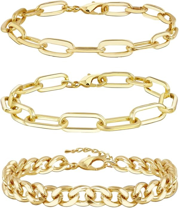 Gold Bracelets for Women Girls 14K Gold Plated Dainty Link Paperclip Choker Bracelet Stack Gold S... | Amazon (US)