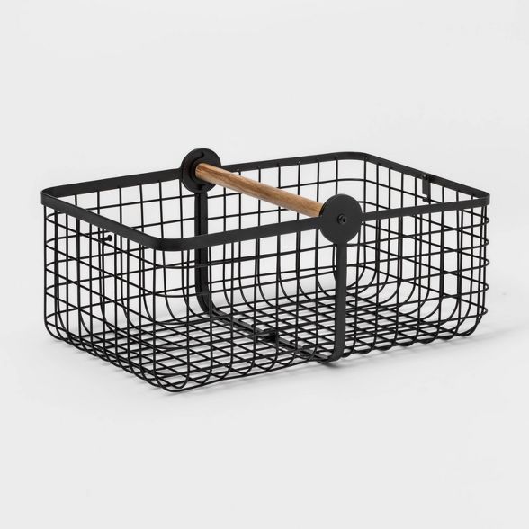 Metal 2-in-1 Wire Basket with Wood Handle Black - Brightroom&#8482; | Target