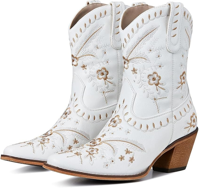 Uacllcau Cowboy Boots for Women Embroidered Floral Cowgirl Boots Low Chunky Heel Western Boots We... | Amazon (US)