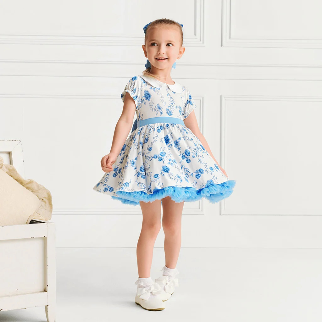 Floral Blue Puff Sleeve Hattie Petticoat Dress | Posh Peanut\u00ae | Posh Peanut