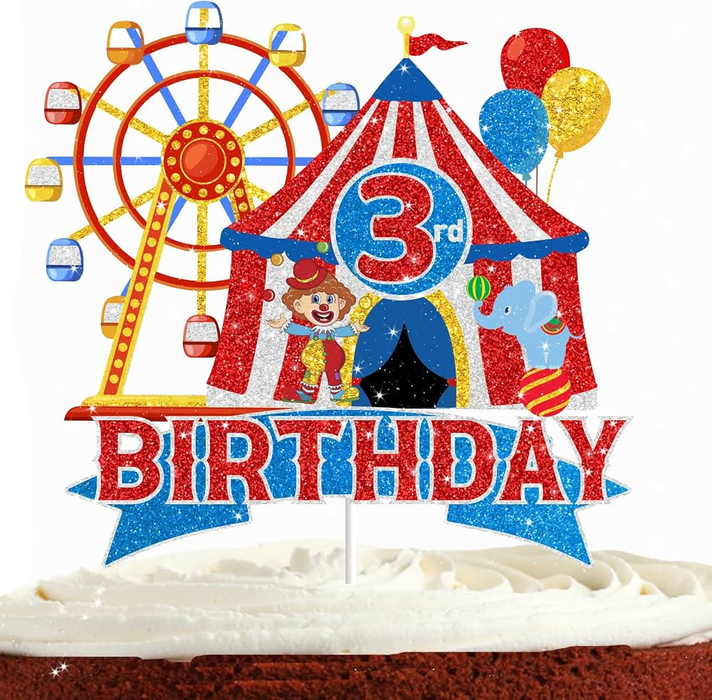 Circus 3rd Birthday Cake Toppers for Boys Girls Baby Shower Vintage Circus Tent Balloon Ferris Wh... | Amazon (US)