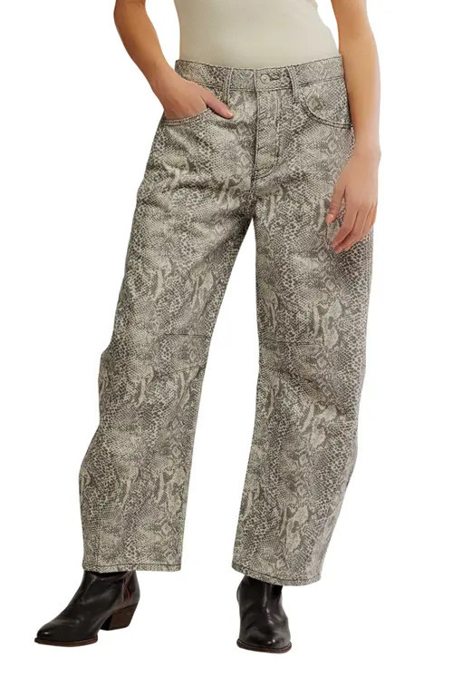Free People Print Barrel Leg Jeans in Snake Combo at Nordstrom, Size 31 | Nordstrom