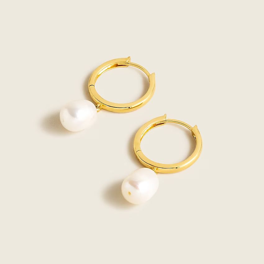 Demi-fine 14k gold-plated pearl hoop earrings | J.Crew US