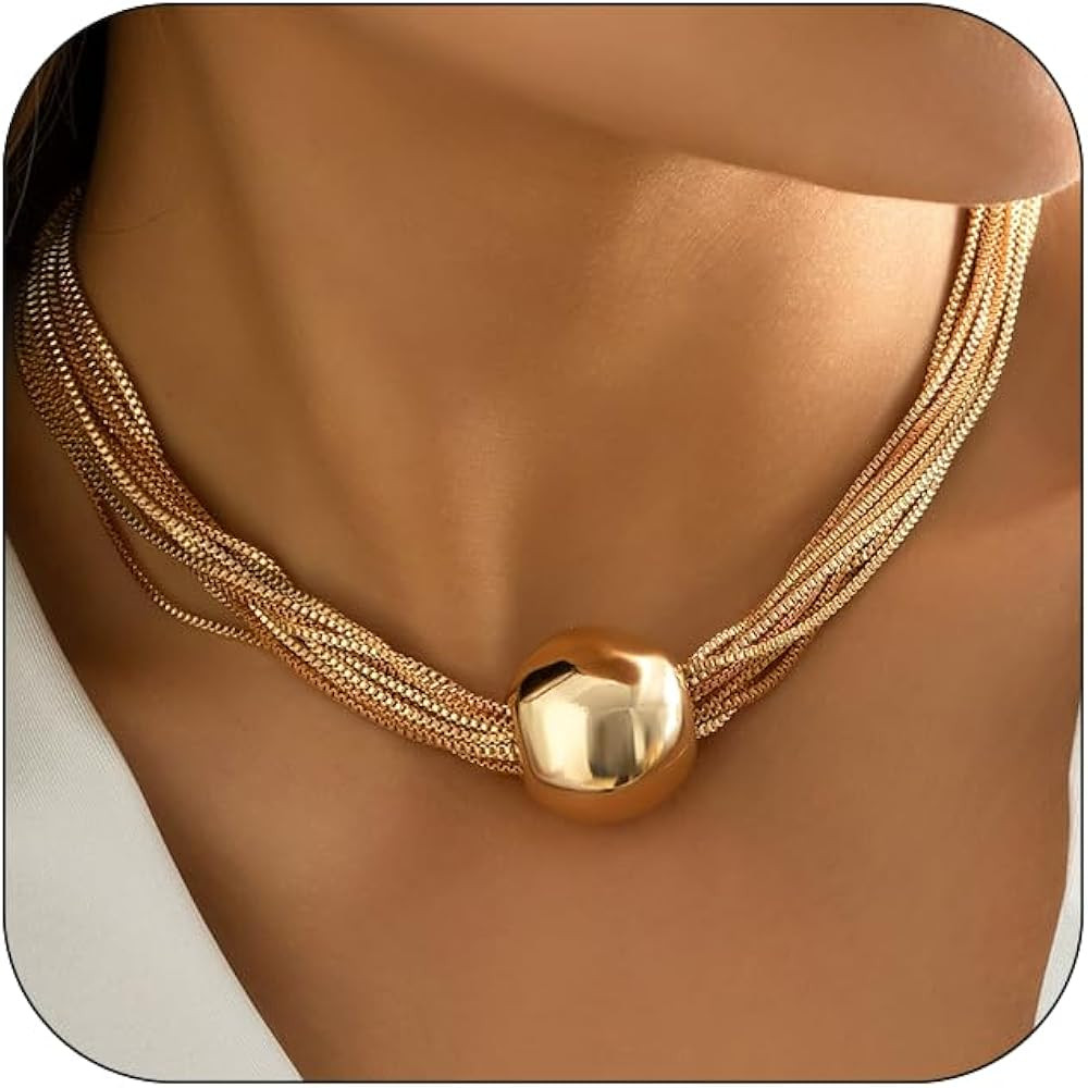Chunky Gold Choker Necklace for Women Gold Silver Thick Statement Choker Necklace Geometric Spher... | Amazon (US)