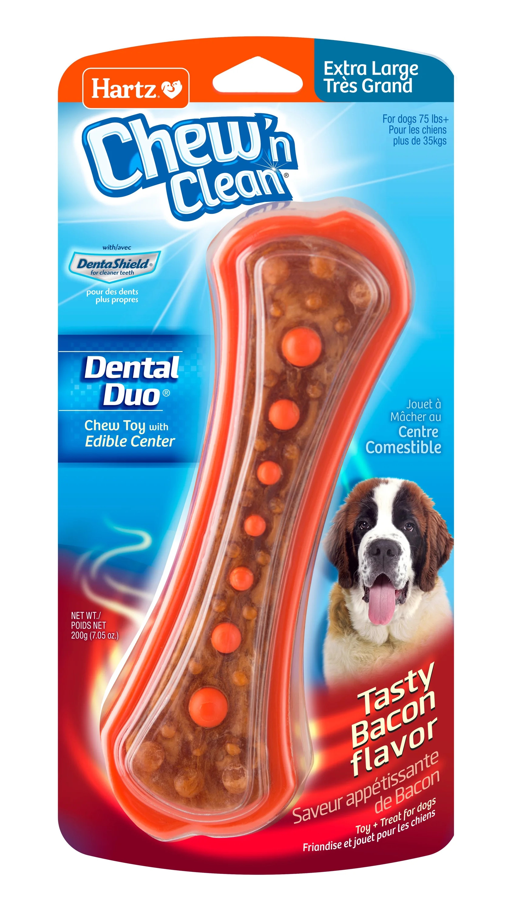 Hartz Chew 'n Clean Dental Duo Bacon Flavored Dog Treat and Chew Toy, XL, Nylon, 1ct | Walmart (US)