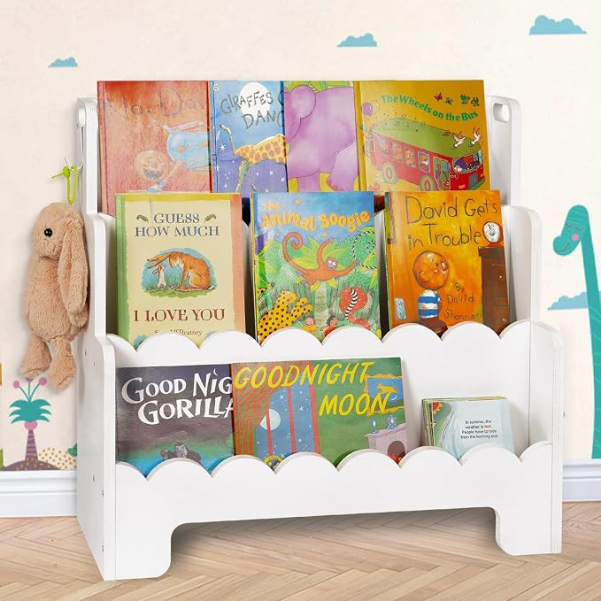 Kids Bookshelf Wooden 3-Tier, Scalloped Book Shelf for Kids Rooms, Front Facing Toddler Montessor... | Amazon (US)