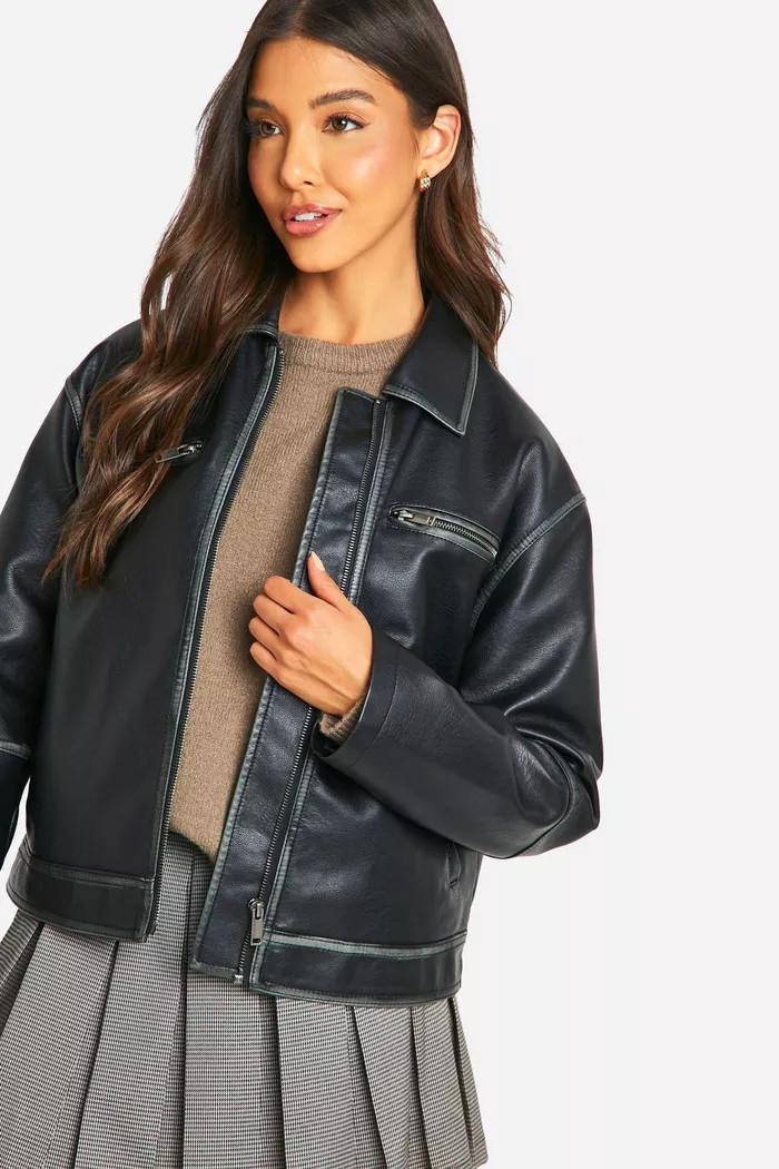 Vintage Look Faux Leather Zip Jacket | Boohoo.com (UK & IE)