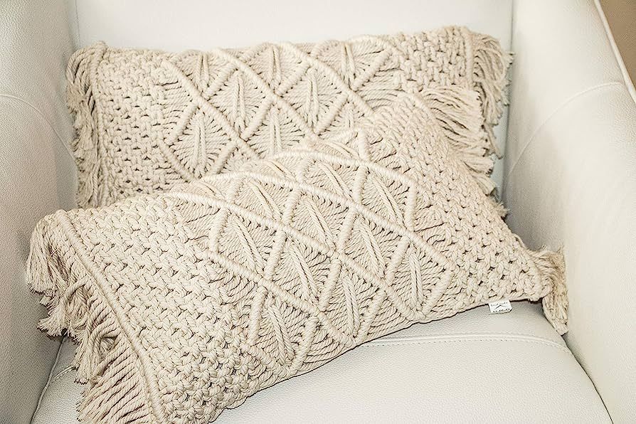Macramé Decorative Boho Pillow Covers, Set of 2 Comfy Sturdy Throw Cushion Decor Cases, Handmade... | Amazon (CA)