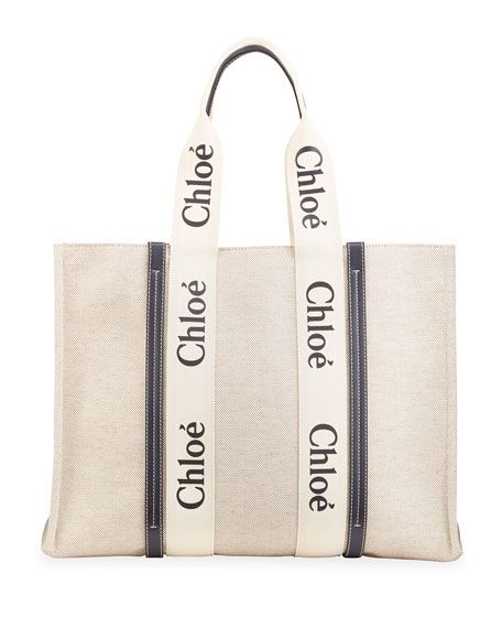 Chloe Woody Large Logo Canvas Shopper Tote Bag | Neiman Marcus