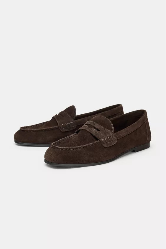 TOPSTITCHED SPLIT LEATHER LOAFERS | Zara Canada