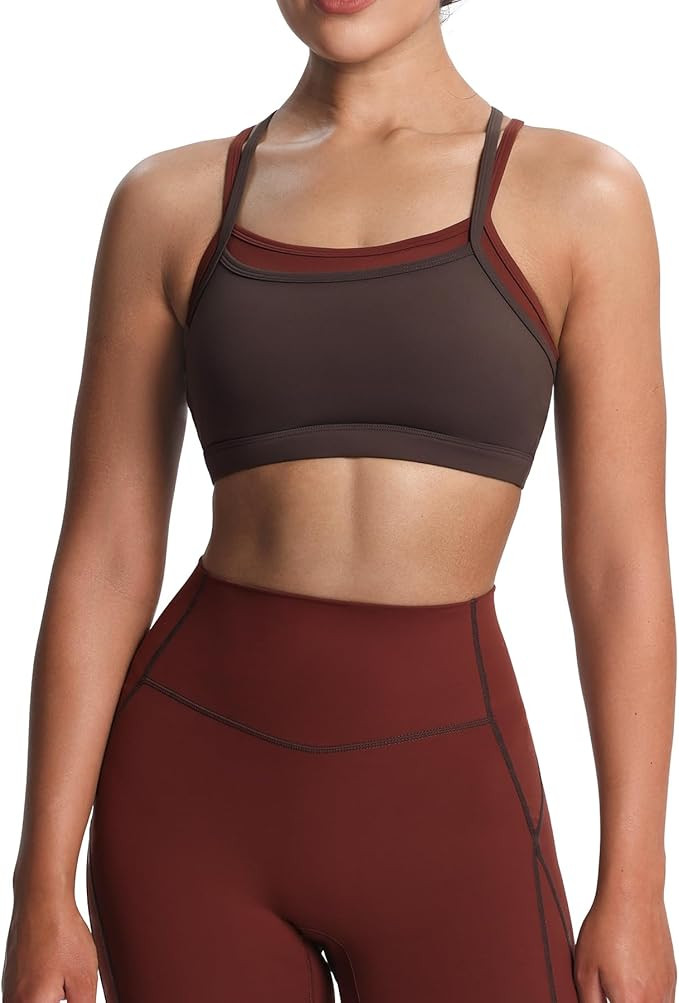 Aoxjox Women's Workout Sports Bras Takes Two Bra High Impact Training Fitness Running Yoga Crop T... | Amazon (US)