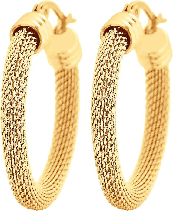 Edforce Women's Stainless Steel Half Hoop Half Mesh Link Hoop Earrings (28mm-40mm) | Amazon (US)