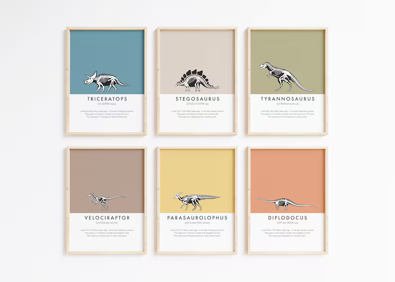 Dinosaur Facts Print Set - Nursery and Kids Bedroom - Dino Wall Decor for Girls and Boys Room and... | Etsy (US)
