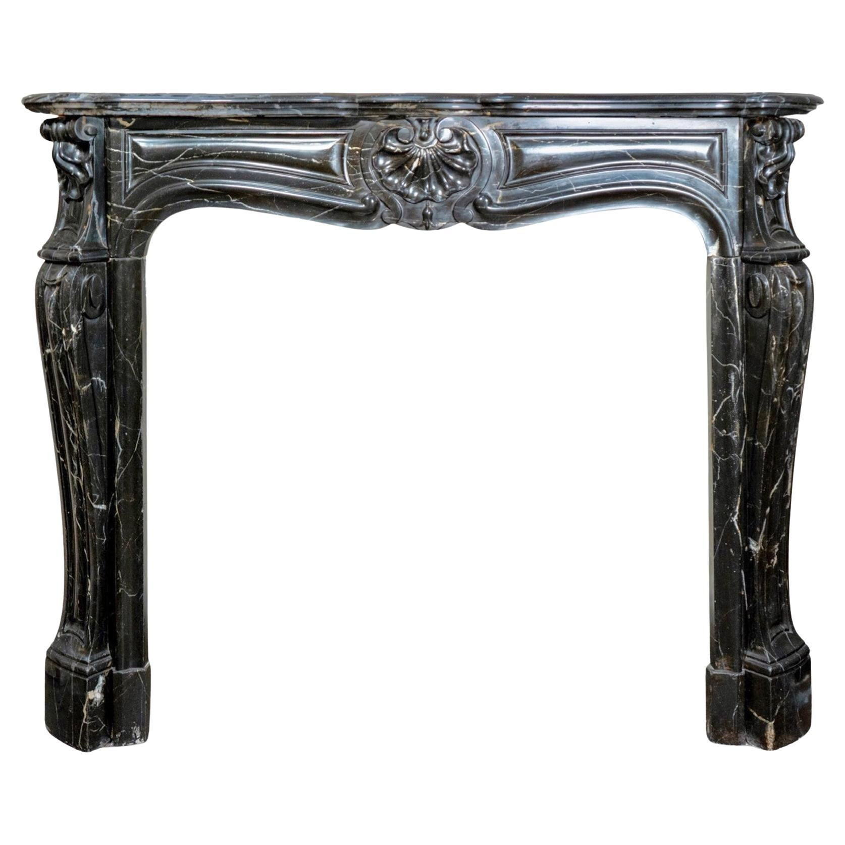 Antique French Sable Black Marble Mantel | 1stDibs